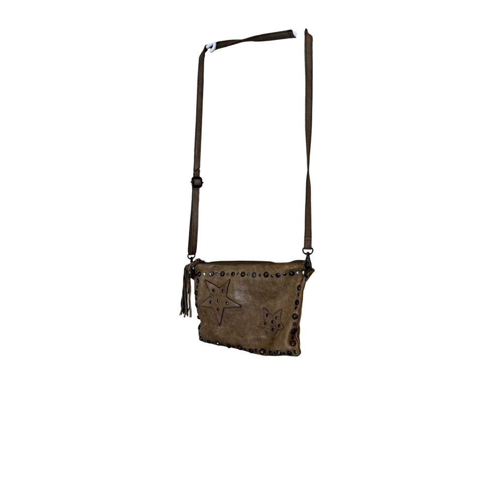 Viola Castellani Crossbody Bag Womens Medium Tan Leather Star Studded Made Italy